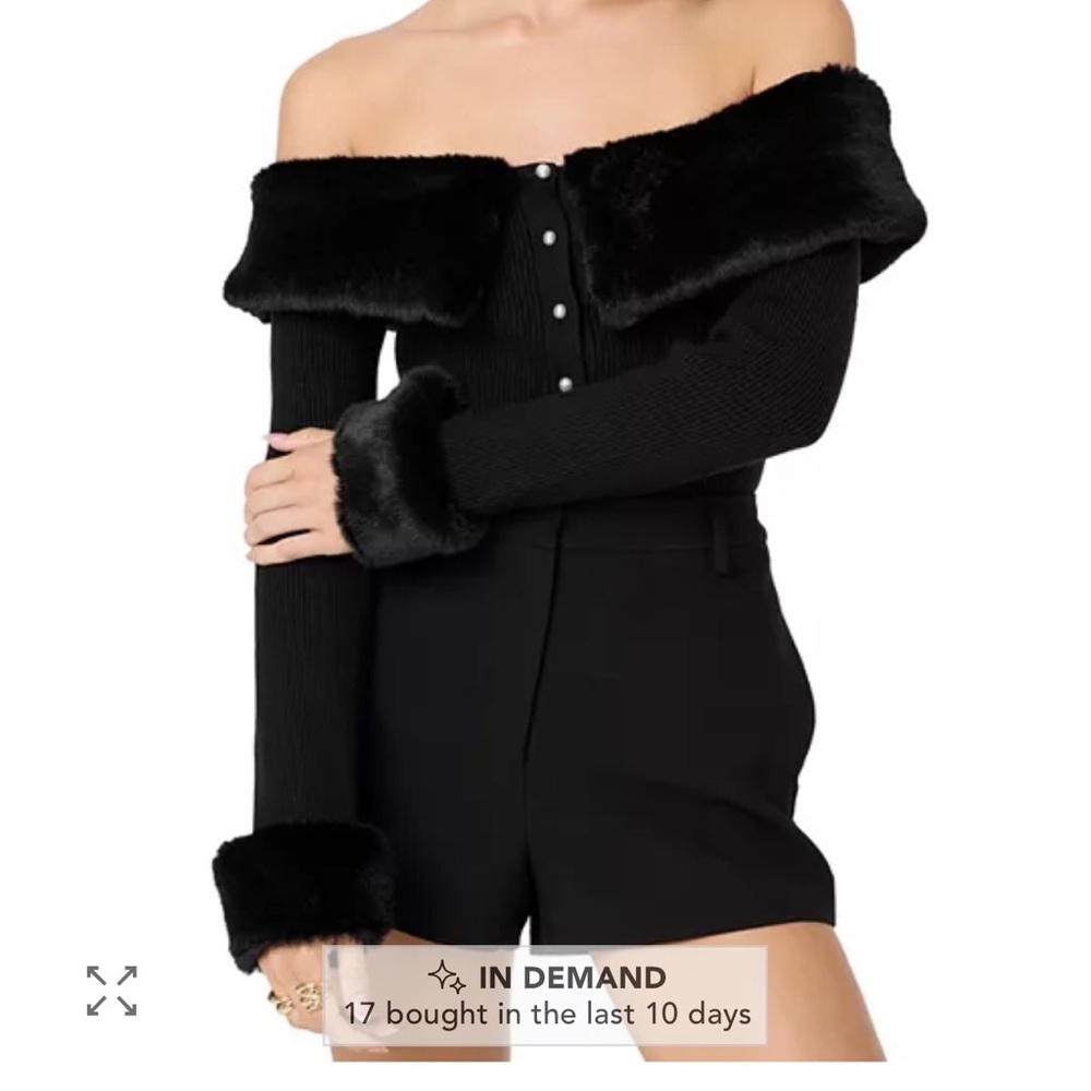 ASTR Tabitha Black Off-Shoulder Sweater with Faux Fur Trim - Picture 7 of 7